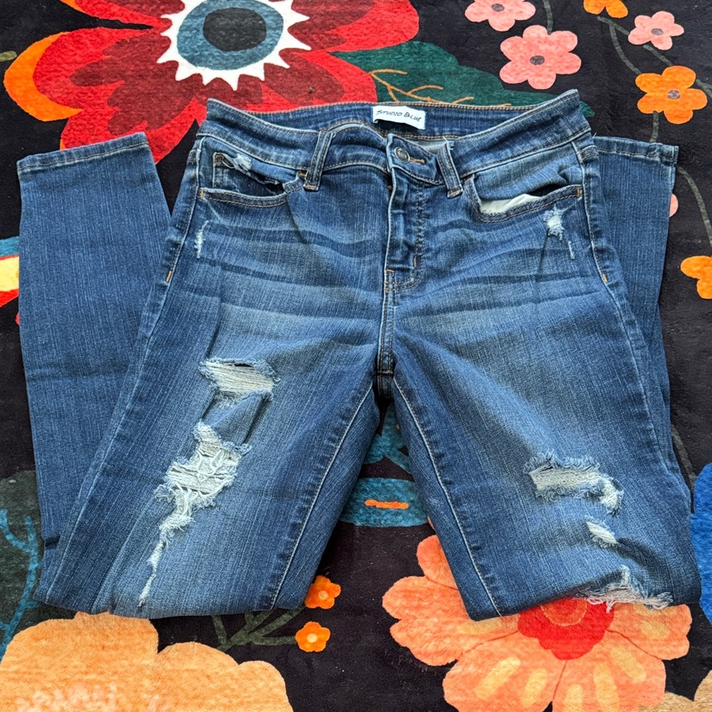 Denim Blue Distressed Skinny Jeans